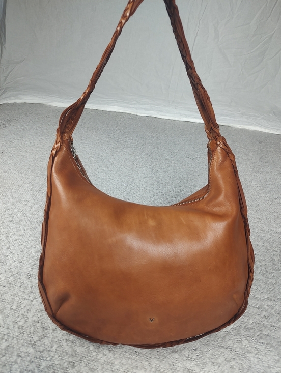 Vilenca Holland Handbags - Vilenca Holland Braided Trim Leather Hobo Bag Brown Cognac